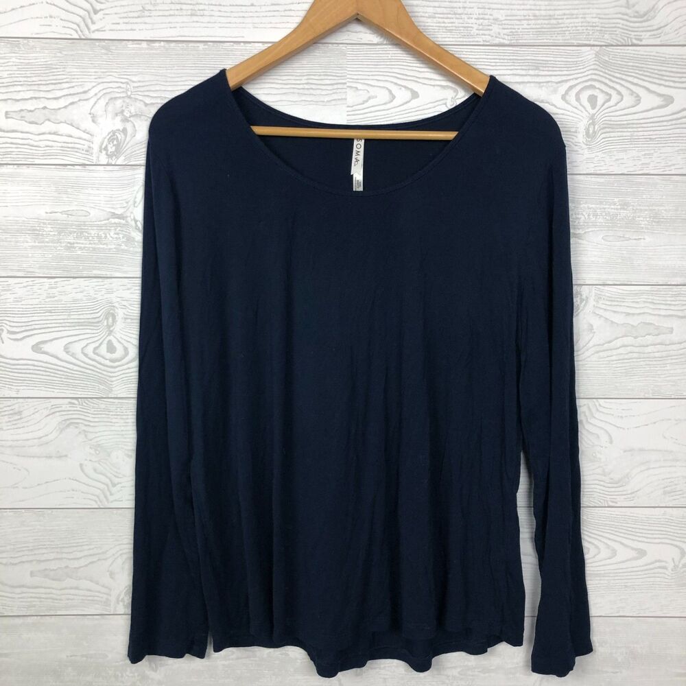 Soma Cool Nights Women's Large Long Sleeve Shirt Scoop Neck Solid Blue Tee